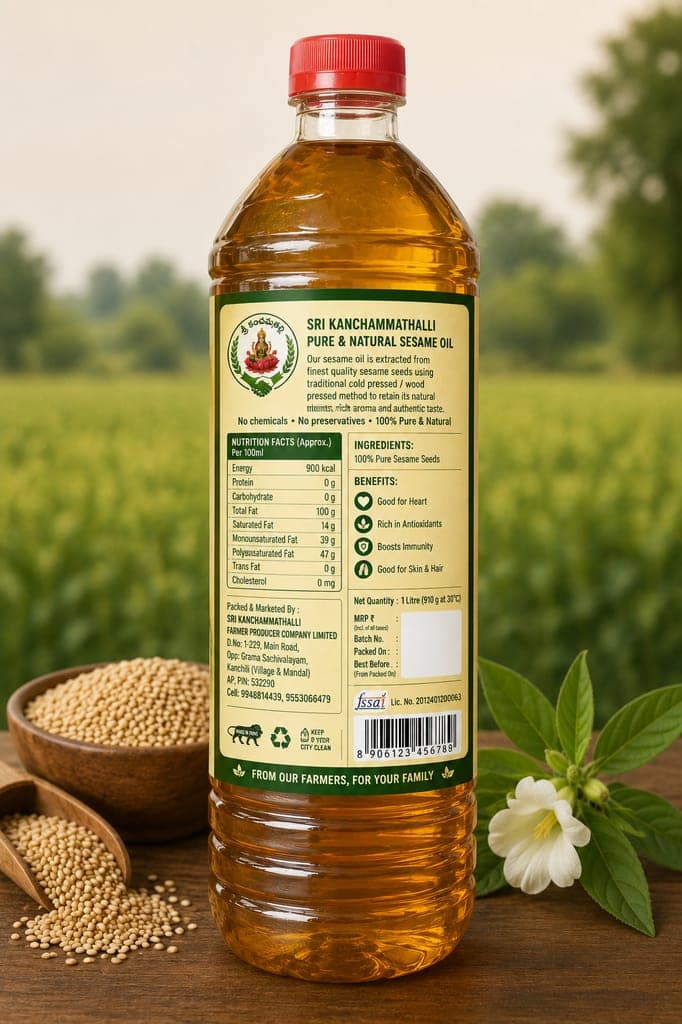 Sri Kanchammathalli Pure & Natural Sesame Oil 1L view 2