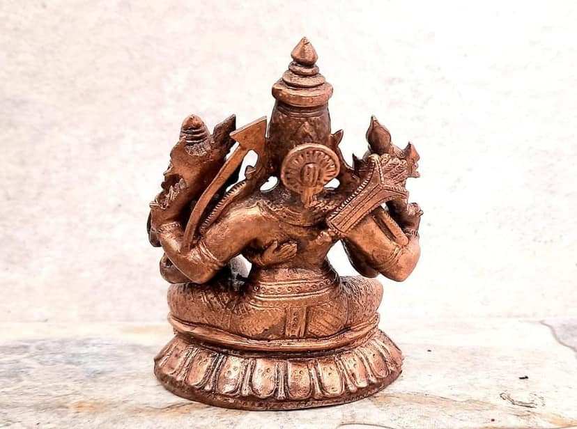 Searchers Paradise - Copper Idols Perumal with Lakshmi,4 inches, Copper Handmade 684 Grams, Patina Antique Finish, Pack of 1 Piece view 2