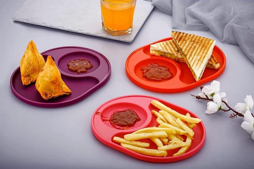 HAPPI Multipurpose Unbreakable Plastic Food Breakfast Nasta Plate , Salad/Sandwich/Samosa/Snacks Plates , Nasta Dish , Breakfast Tray for Guest/Children(Set of 6 -Multicolor) view 2