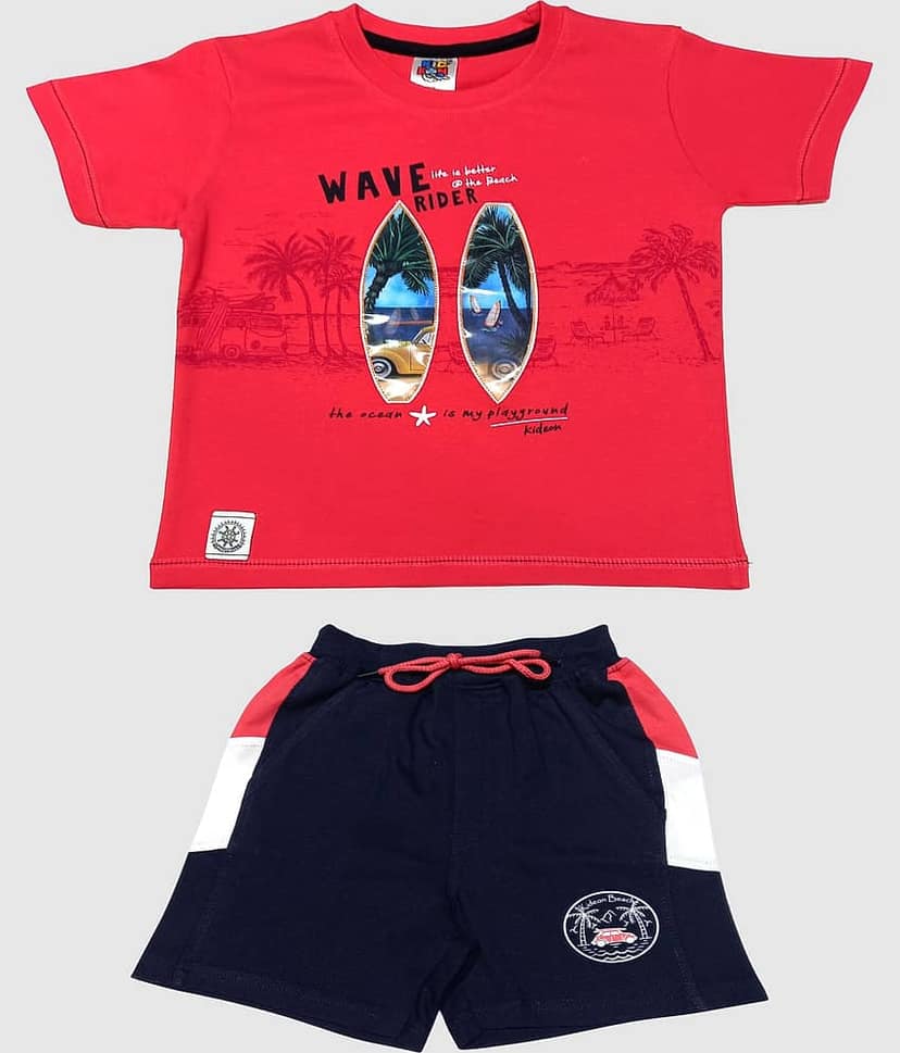 Kideon Pack of 1 Baby Boys 100% Cotton T-Shirt & Shorts ( Red )