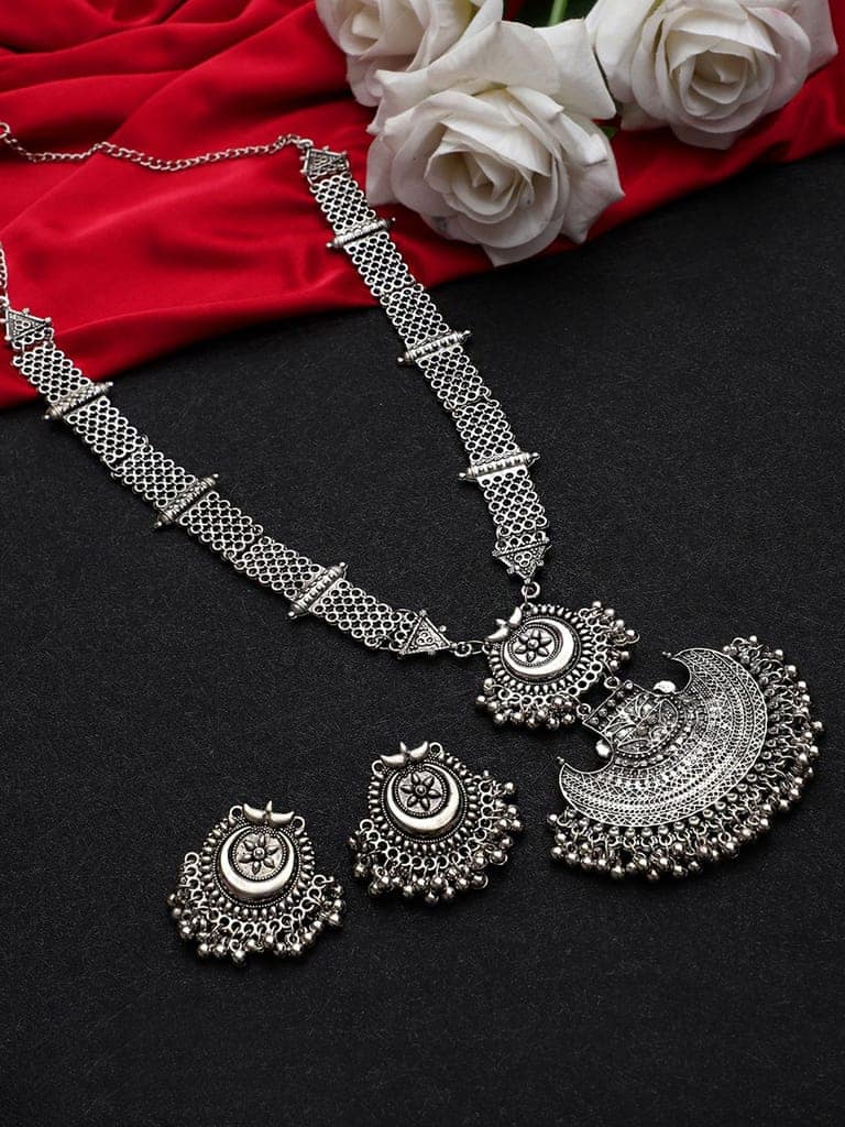Cardinal Oxidized Silver Color Long Necklace Set view 2