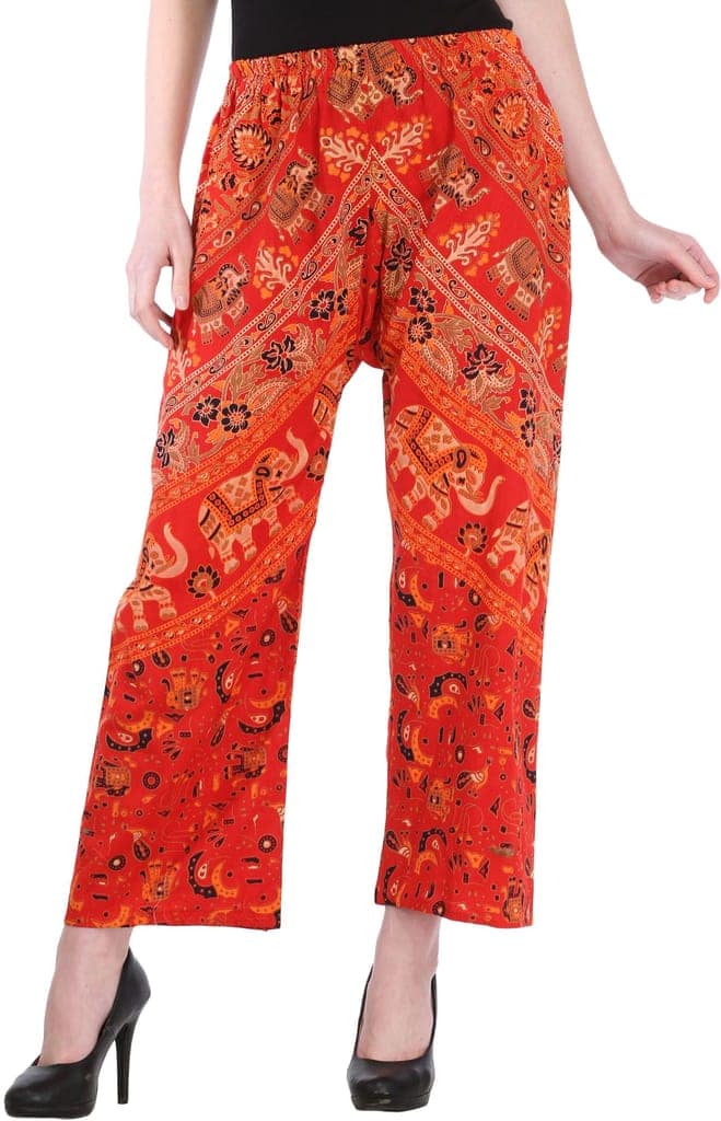 Bittersweet-Red Casual Trousers from Pilkhuwa with Printed Elephants view 2
