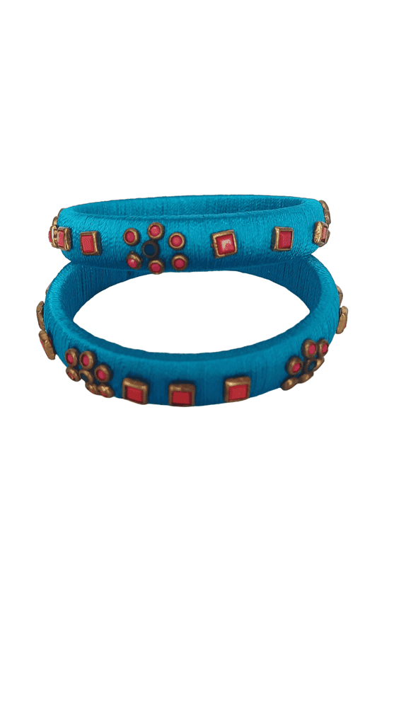 Blue Silk Thread Bangle Set with Stone Work view 2