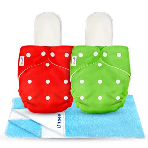 LILTOES AIO Baby Cloth Diapers 0 to 3 Years | Side Leakage Proof Washable Reusable Diaper For New Born Baby (Pack of 2+2) with Dry Sheet 50cm*70cm. view 2