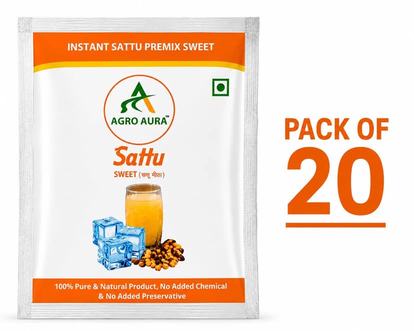 AGRO AURA Instant Sattu Premix Sweet Drink 100% Pure and Natural No Added Chemicals or Preservatives Pack of 20 view 2