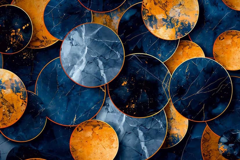 BLUE AND ORANGE ABSTRACT CIRCLES 24in X 16in WITH BLACK FRAME view 2