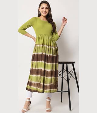 Kbz Women Rayon Printed Gown ( Green )