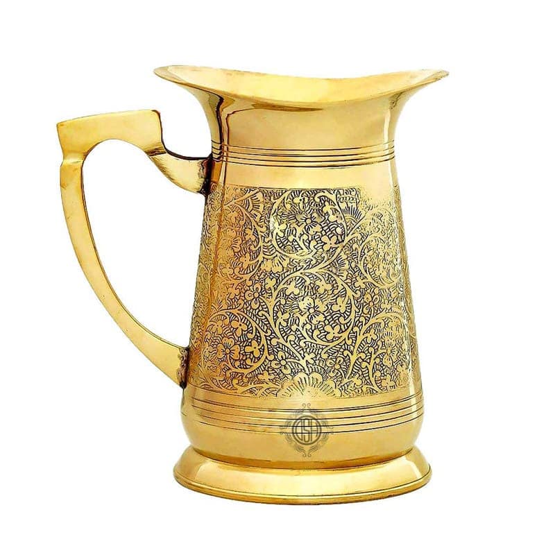 Brass Embossed Engraved Design Jug & Glass Set for Serving Water with 2 Brass Glasses & 1 Jug for Home Decor Drinkware & Tableware (1 Jug with 2 Glass) view 2