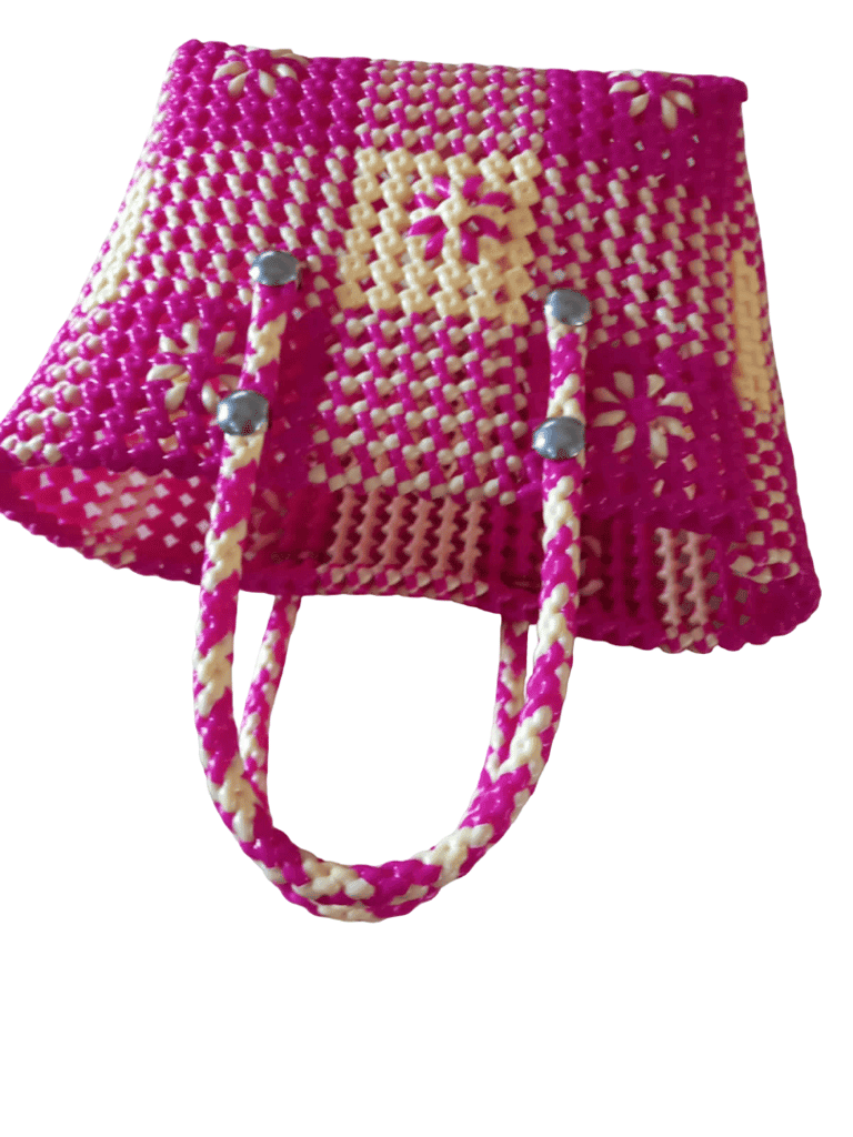 Pink and Cream Woven Basket with Handles view 2