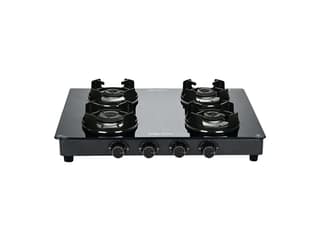 Surya Flame Green 4 Burner Gas Stove, BEE 4-Star Certified, 74% Thermal Efficiency, 1 Jumbo + 3 Tri-Pin Brass Burners, Manual Ignition - Black