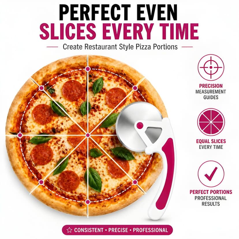 Heavy Duty WUGO Premium Pizza Cutter Wheel | Stainless Steel Rotating Pizza Cutter for Pizza, Sandwich, Paratha & Chapati | Food Grade Cutting Wheel with Non-Slip Ergonomic Handle | Kitchen Slicer (Original) view 2
