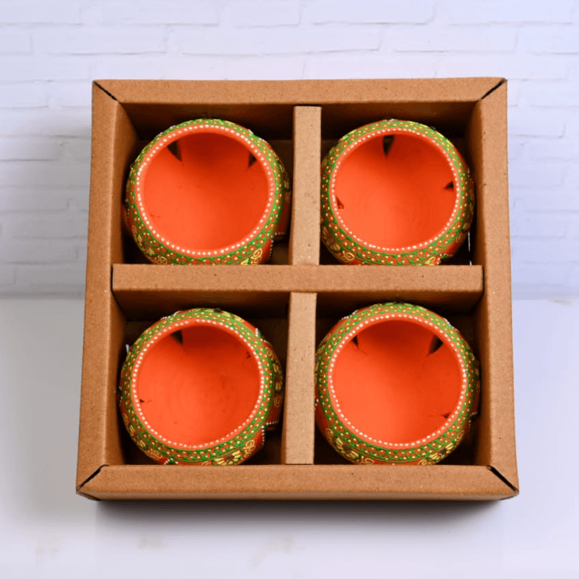 DECOREER Orange Terracotta Jali Tealight Holder Set of 4 view 2
