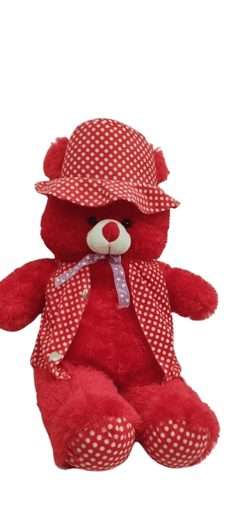 Red polka dot teddy bear view 2