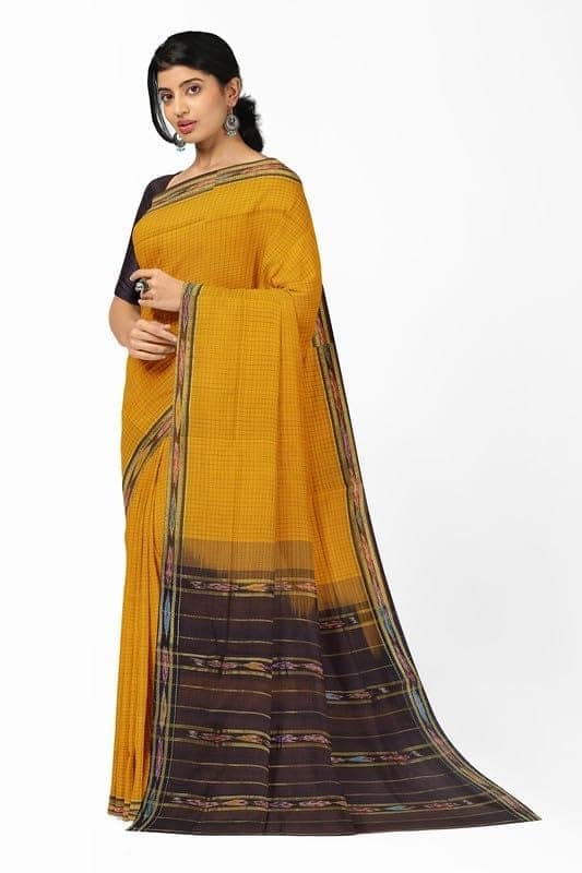 APCO Handloom (A Andhra Pradesh Govt Emporium)- Women's Traditional Pure Handloom Bandar/Polavaram Yellow Cotton Saree | PBS0007 view 2