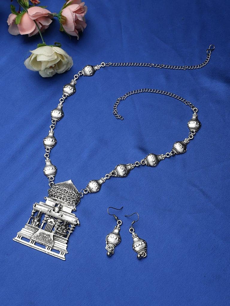 Cardinal Oxidized Silver color Necklace set view 2