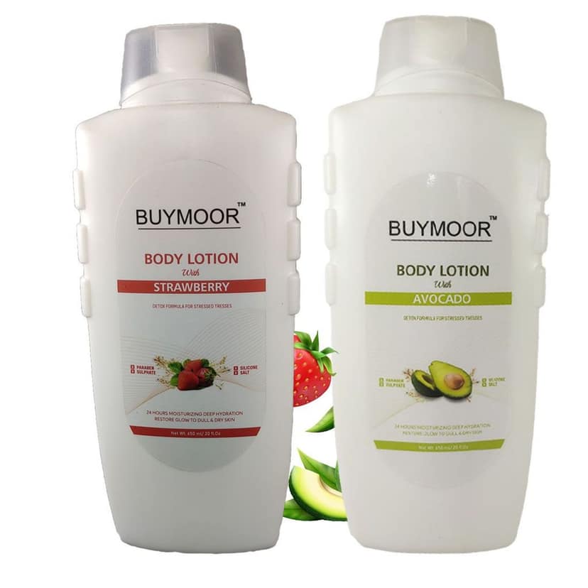 BUYMOOR Strawberry & Avocado Deep Nourishing Skin Brightening Body Lotion Men & Women 1300 ML(Pack Of 2). view 2