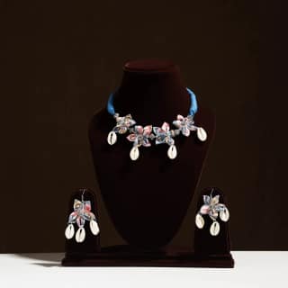 Multicolor - Fabart Phool Kali Shell Choker Necklace Set 05