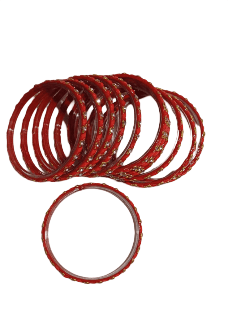Red and White Glass Bangles with Rhinestones - Set of 12 view 2