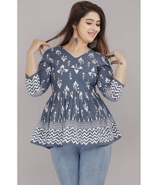 EXPORTHOUSE Women's Cotton Regular Top ( Dark Grey )