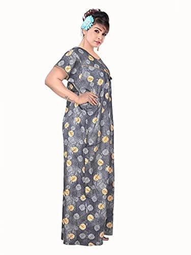 VALENCIA SLEEPWEAR Pure Cotton Women Nighty Night Gown Maxi Summer Cool Fabric Grey Free Size view 2