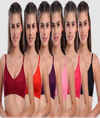 LadySoft Pack of 6 Cotton Blend Non Padded Everyday Bra For Women ( Multicolor )