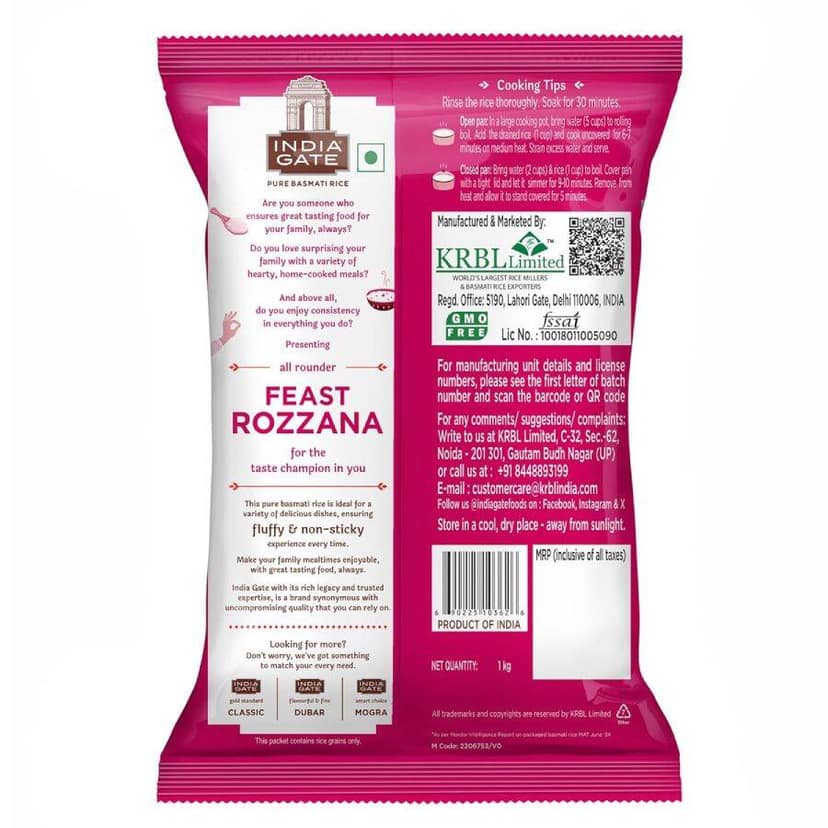 India Gate Feast Rozzana Basmati Rice 1 Kg view 2