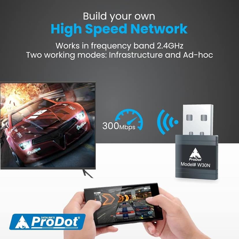 ProDot USB WiFi Adapter, 300Mbps 2.4GHz PC WiFi Adapter Nano Size WiFi Dongle, Wireless Network Adapter for Desktop, PC, Laptop, Supports Windows and MacOs view 2