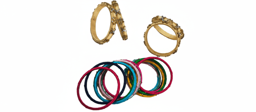 Silk Thread & Embellished Gold Bangles - Elegant Collection view 2