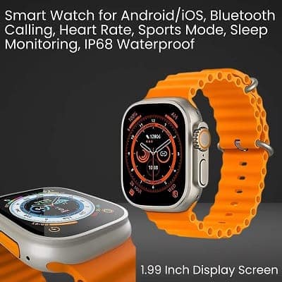T800 Ultra Smart Watch With WiFi GPS Sim Card 4G T21 Smartwatch (Orange Strap, Free Size) view 2