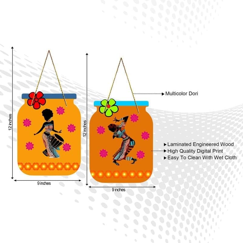 Charmor Dancing Girls Decorative Wooden Wall Hanger for Living Room | Bedroom | Office | Gift | Home Decoration (WH3214),Set of 2 view 2