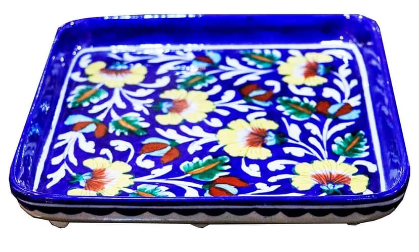 Cottage Handmade Decorative Ceramic Pottery Tray (4X4 Inch_Multicolor) view 2