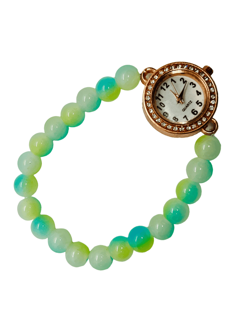 Women's Watch with Green and Blue Beaded Band view 2