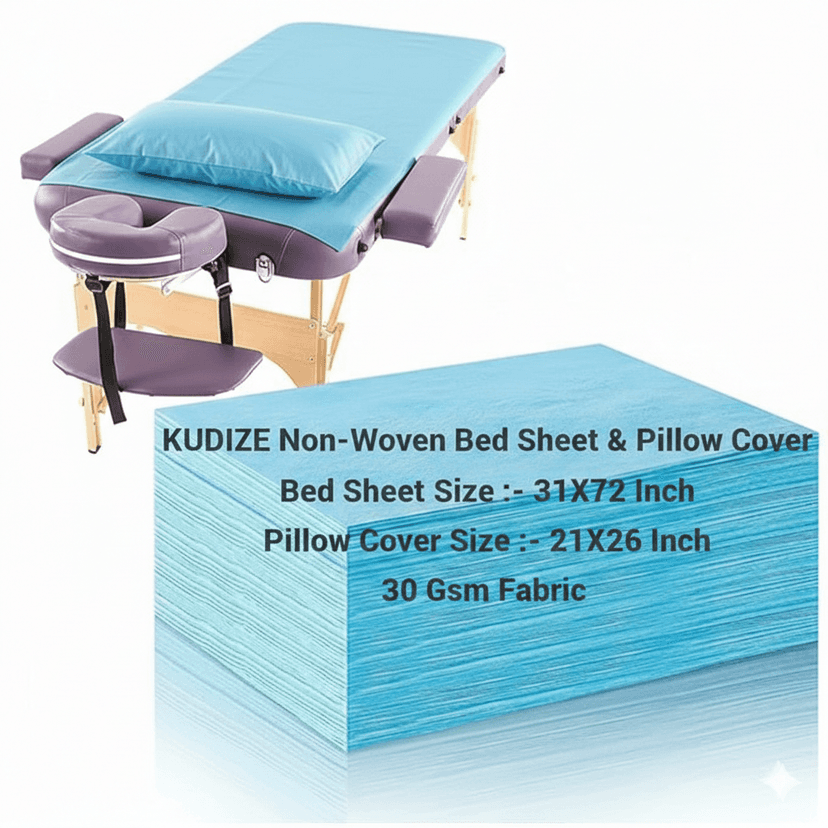 KUDIZE Combo of Disposable Bed Sheet (31 x 72 Inch) with Pillow Cover (21 x 26 Inch) for Hospital, Hotel, Travelling, Spa, Saloon, Saunas,Tattoo for Man, Woman & Baby Care. (Blue, Pack of - 1 view 2