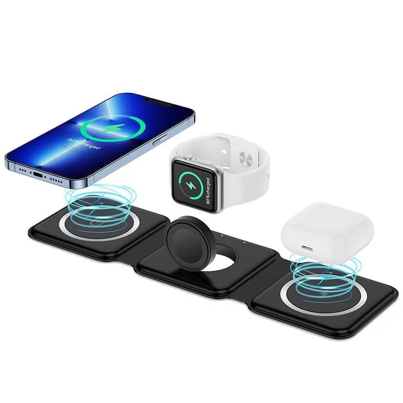 3 in 1 Magnetic Foldable Mag Safe Charger ( White or Black Colour) view 2