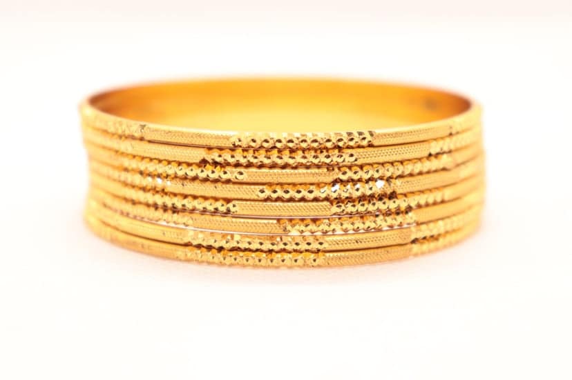Yellow Gold Textured Finish, Indian Wedding Bangle Set, Traditional Gold Jewelry for Women view 2