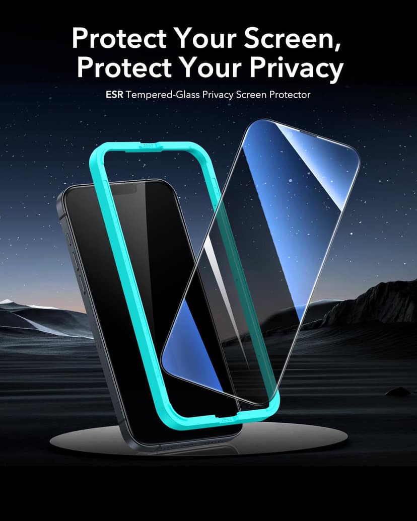 ESR 3 Pack for iPhone 17e/16e/14/13 Privacy Tempered Glass, Align Frame ESR 3 Pack for iPhone 17e/16e/14/13 Privacy Tempered Glass, Align Frame - black / iPhone 16e/13/14/13 Pro view 2
