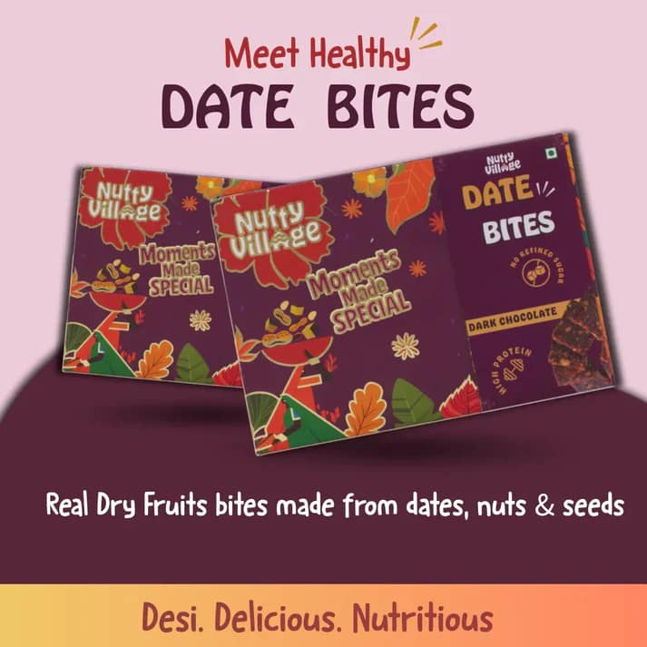 Nutty Village Date Sweetened Dry Fruit Bites with Dark Chocolate Pack of 3
