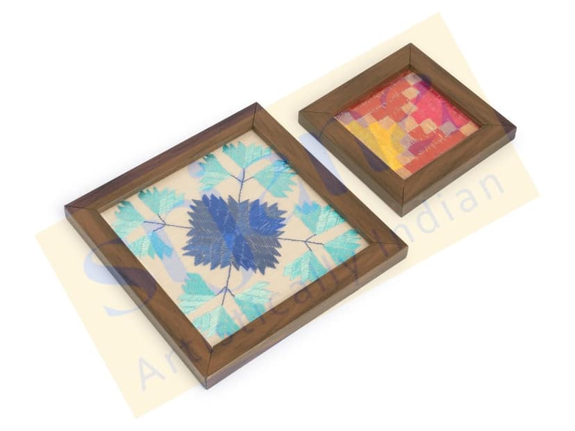 Srjana Phulkari Small Coaster and Blue Wall Frame Handicrafts Pack of 2 view 2