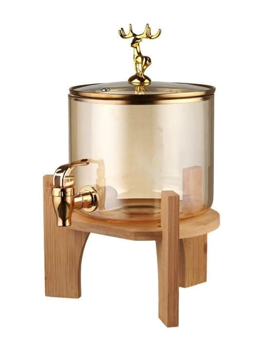 Glass Dispenser with Tap and Wooden Stand 2600 ML Set of 1 Water& Juice Dispenser with Air Tight Lid Pitcher for Detox Waters - Counter Table Top Perfect for Home & Kitchen, Office, Restaurant, Party view 2