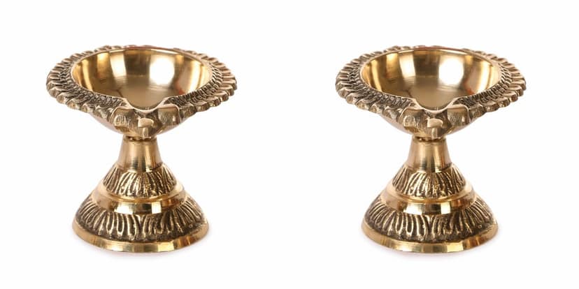 Pure Brass Diya for puja (Laxmi Kuber Diya Stand) Heavy quality | Set of 2 by Bulky Santa
