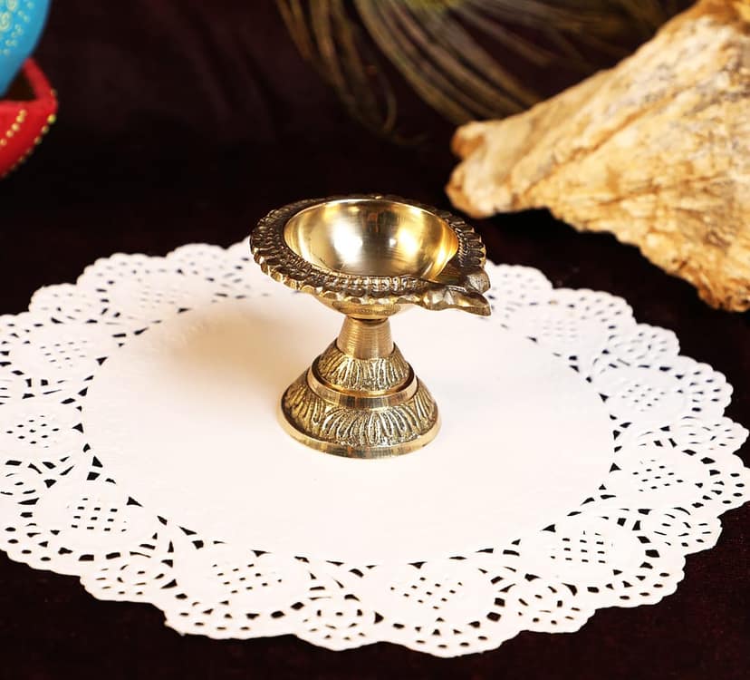 Pure Brass Diya for puja (Laxmi Kuber Diya Stand) Heavy quality | Set of 2 by Bulky Santa view 2