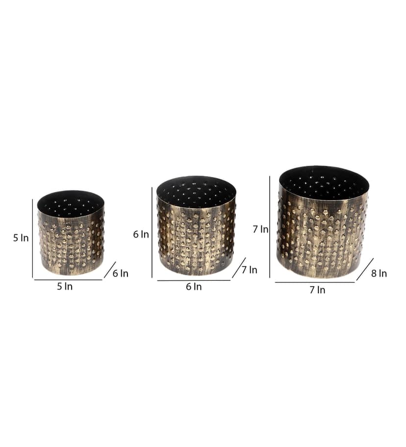 Black & Gold Dot Hammred Planter Set of 3 view 2