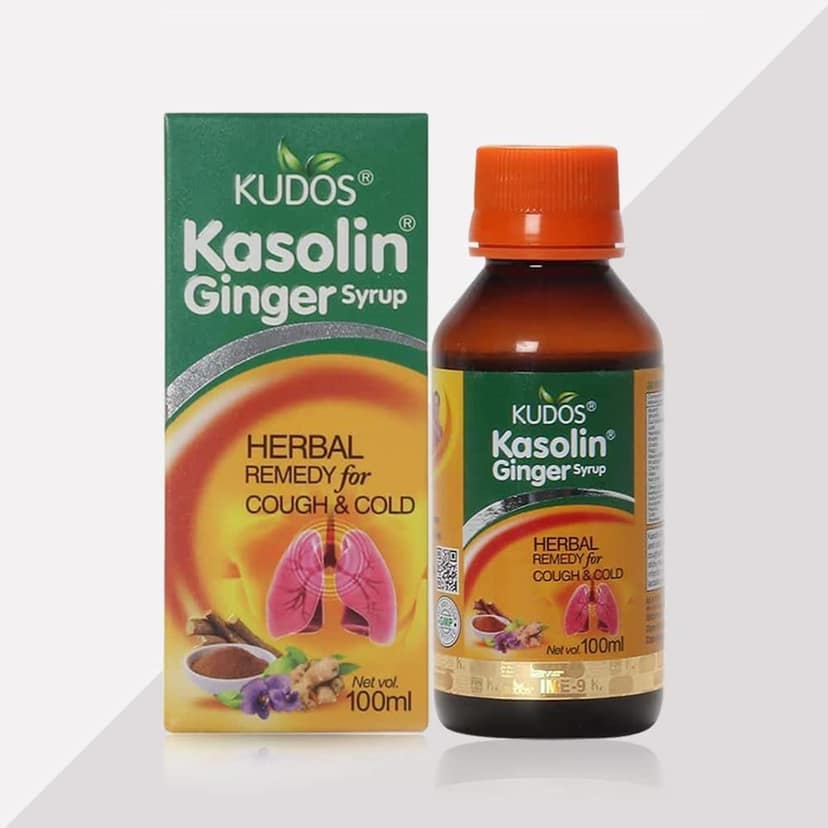 Kudos Kasolin Ginger Syrup 100 ml (Pack of 4) | Ayurvedic Medicine for Cough & Sore Throat Relief view 2