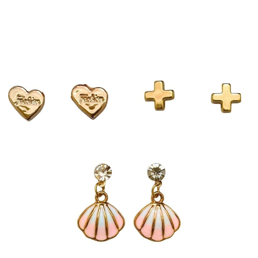 Jewelryklub Gold Plated Jewelry Set Combo Of 1 Pendant Chain Necklace + 3 Pairs Stud Earrings For Women and Girls (Design C) view 2