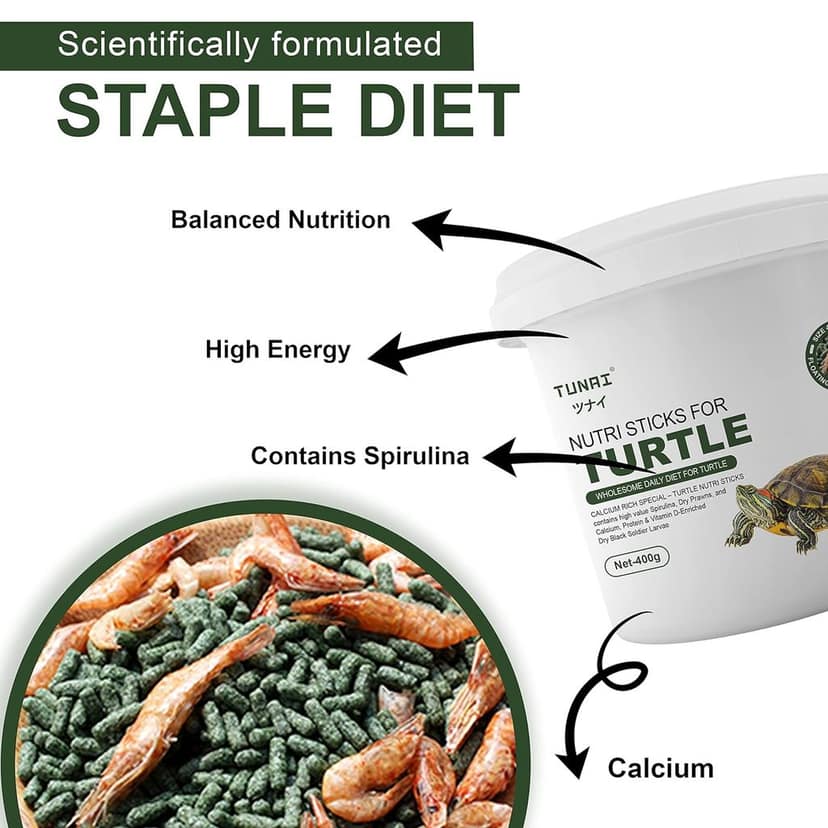 Tunai 3in1 Adult Turtle Food Spirulina Added with Whole Shrimp and BSFL Worms |400g| Suitable for All Turtle Varieties Like Musk, Red-Eared, Mud Cooter Turtle & Tortoise view 2