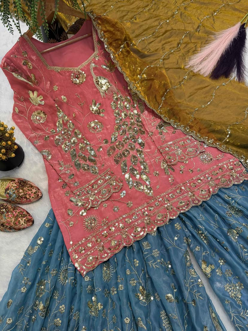 Crushi Silk Sequence Sharara Set for Party Wear view 2