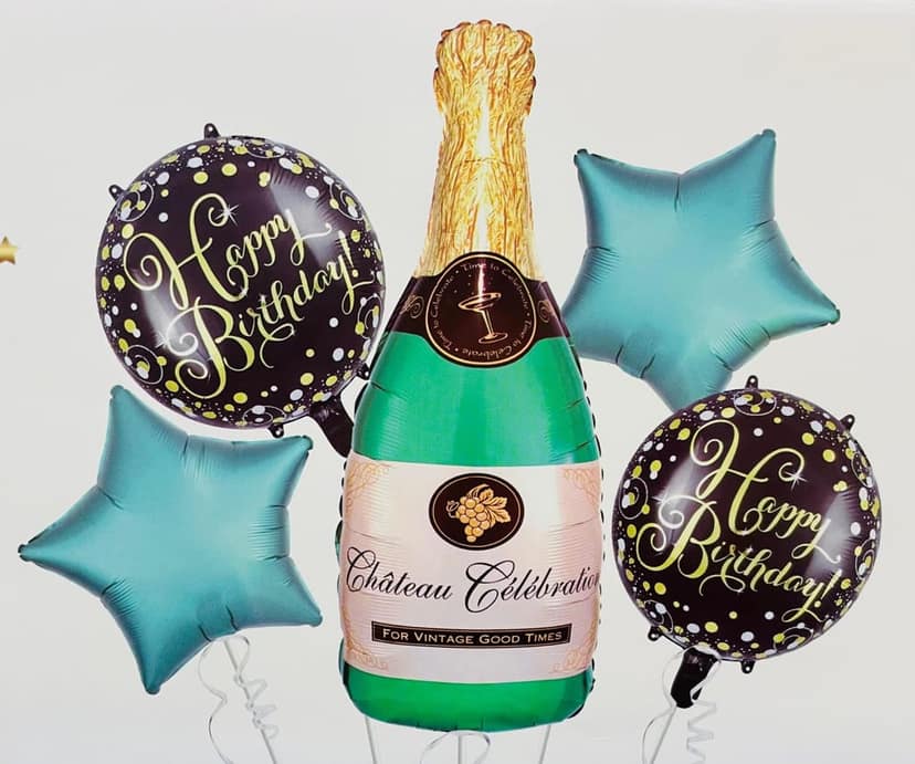 Happy Birthday Decoration Kit Set Of 5 Green Champagne Star Birthday Celebration Foil Balloons