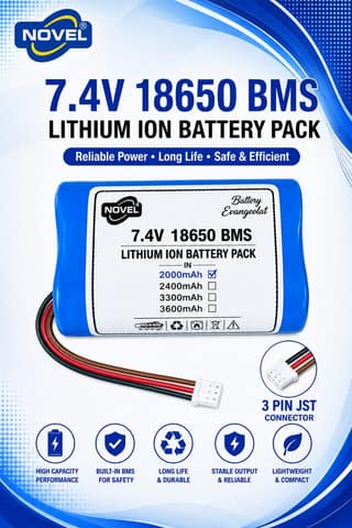 NOVEL 7.4V 18650 BMS LITHIUM ION DUAL BATTERY PACK WITH DC FEMALE- 2000mAh