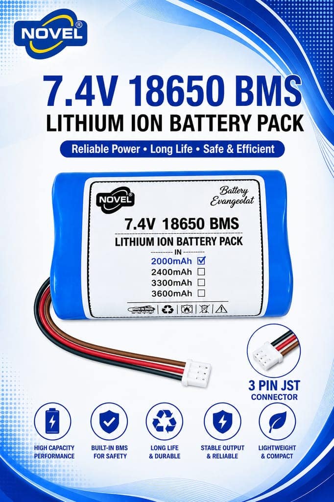 NOVEL 7.4V 18650 BMS LITHIUM ION DUAL BATTERY PACK WITH DC FEMALE- 2000mAh