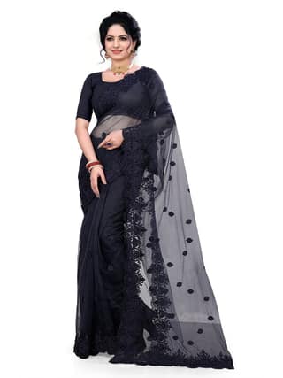Embroidered Bollywood Net Saree (Black)